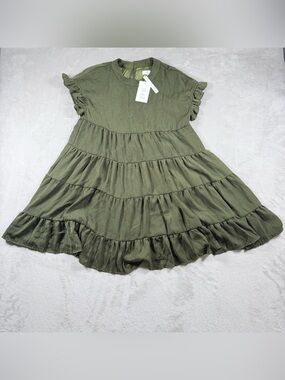 Joteisy Green Tiered Babydoll Mini Dress Ruffle Sleeve Size S CW18008